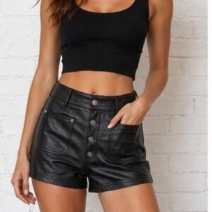Leather Button Fly Micro Shorts Sz 4 First Bare Back 12in Rise 90's Vintage